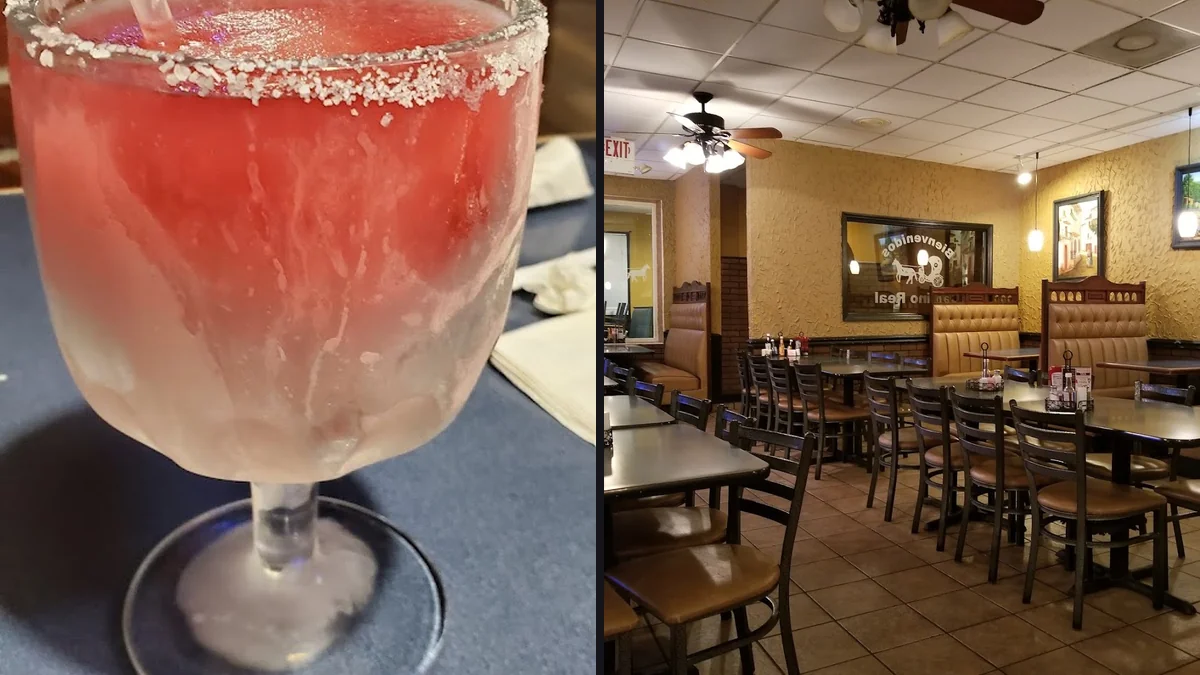 Colorful Mexican restaurant dining room with table settings