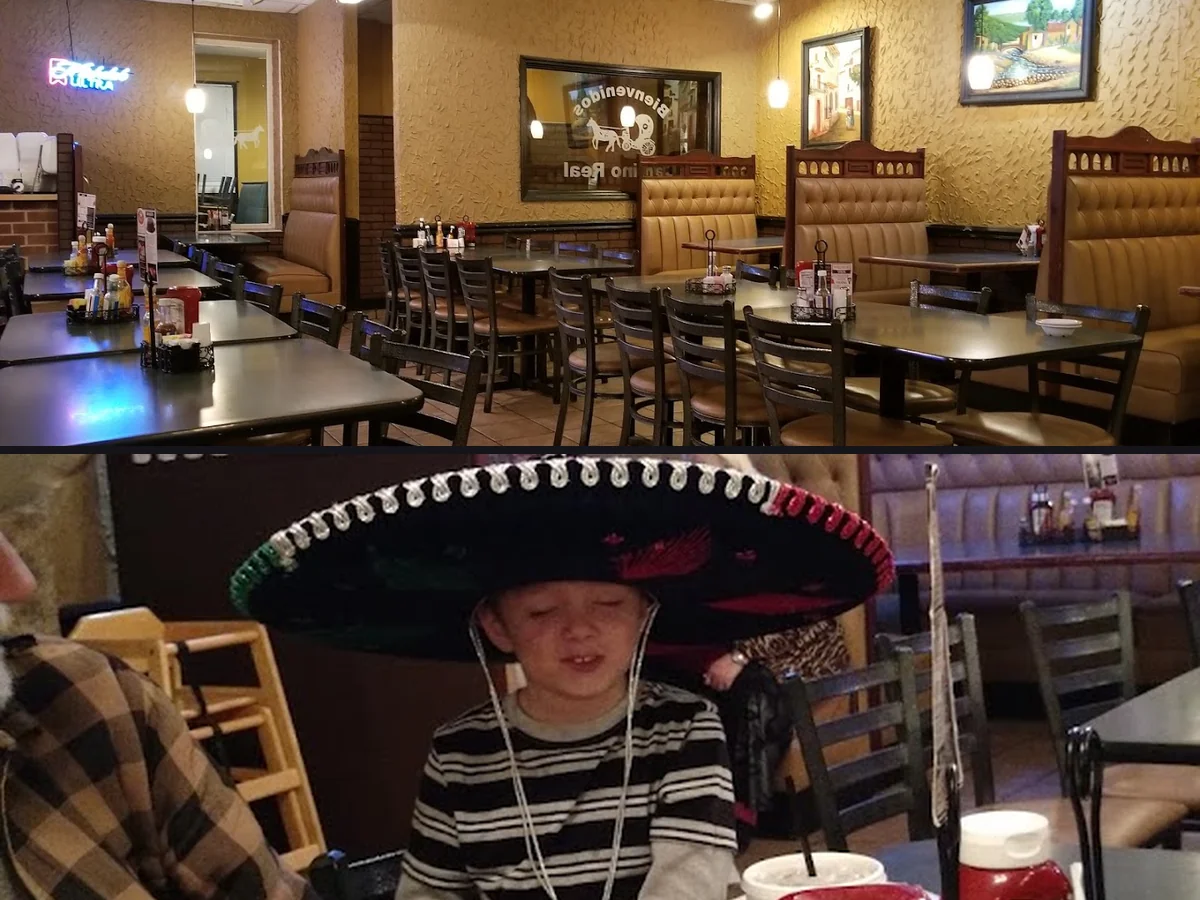 Colorful Mexican restaurant dining room with table settings